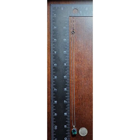 Vintage 925 Sterling Silver Green Topaz Pendant & 18" Box Chain [Heavy Tarnish] - Picture 7 of 7